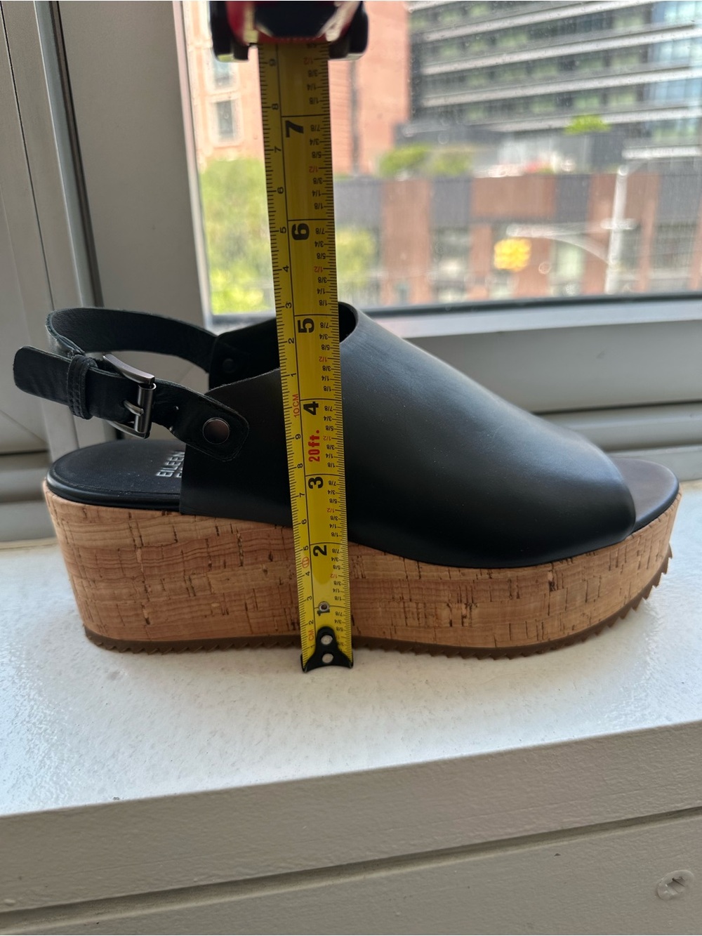 Eileen Fisher - Black Leather / Cork Platform Wedge Sandals - 7 1/2 - Picture 11 of 15
